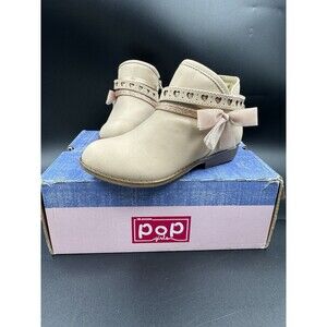 Pop Big Girls Lil Elisha Block Heel Tan Toddler Booties Size 8 M, New